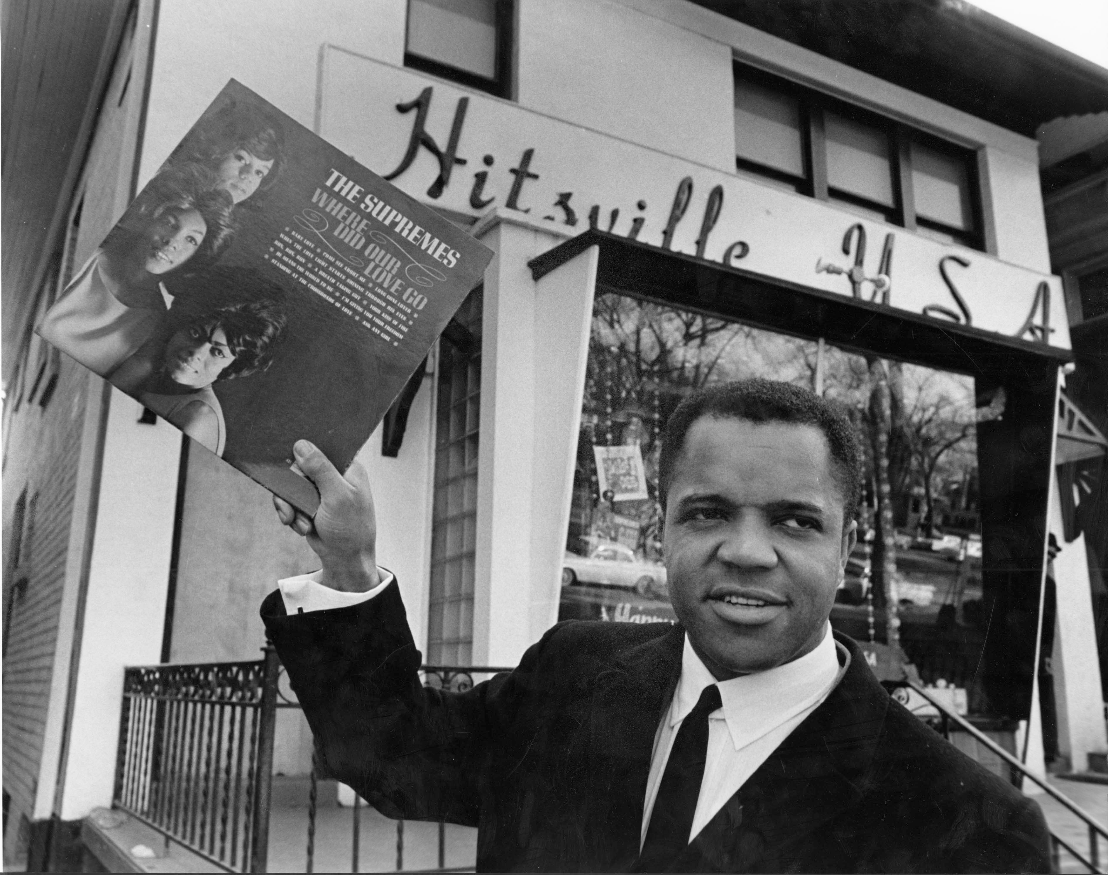 Berry Gordy in front of Motown Records. Gordy worked at Ford shortly before creating Motown and said the Rouge Plant's control of every aspect of production influenced how he structured Motown's business. Photo courtesy Tony Spina Photography, Walter P. Reuther Library, Archives of Labor and Urban Affairs, Wayne State University.